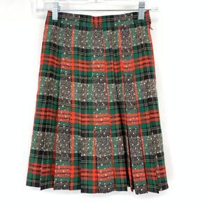 Vintage Tartan Plaid Skirt Womens Size 00 Pleated A-Line 24” Waist Holiday